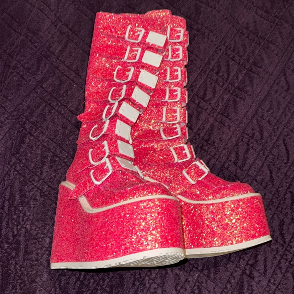 Demonia Pink Glitter Boot